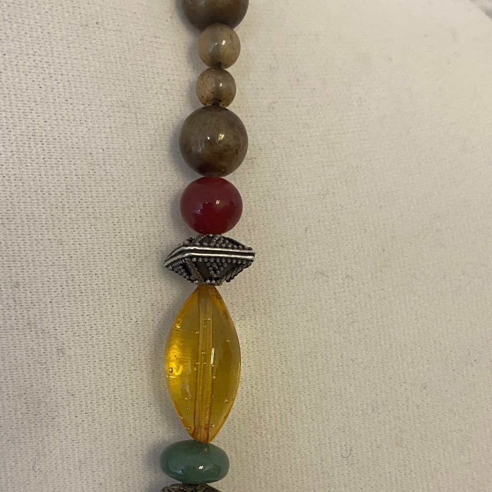 Artisan Beaded Necklace semi precious stones 30” with Earthy Tones - Picture 6 of 7
